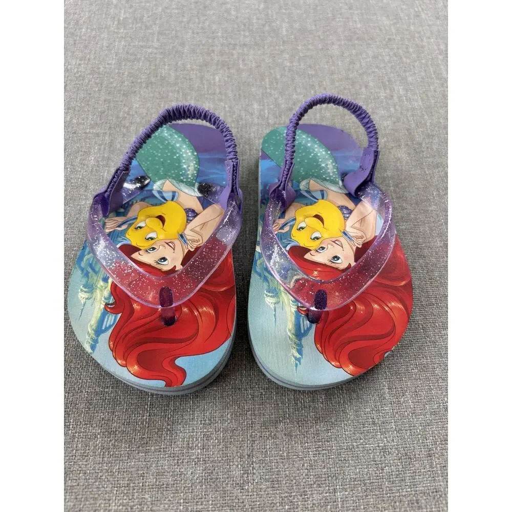 NEW Disney Little Mermaid Toddler Girls' Size 5/6 Sling-Back Flip-Flop Sandals